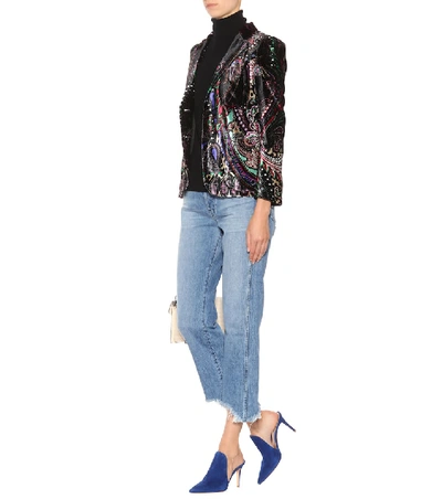 Shop Roberto Cavalli Printed Velvet Blazer In Multicoloured