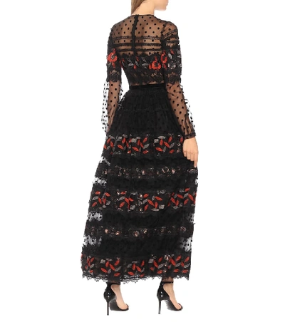Shop Costarellos Embroidered Tulle Gown In Black