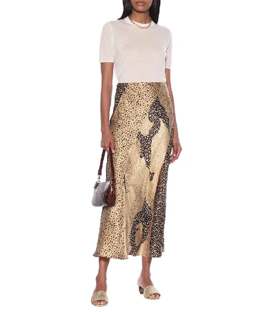 Shop Rixo London Parker Leopard-print Silk Midi Skirt In Brown