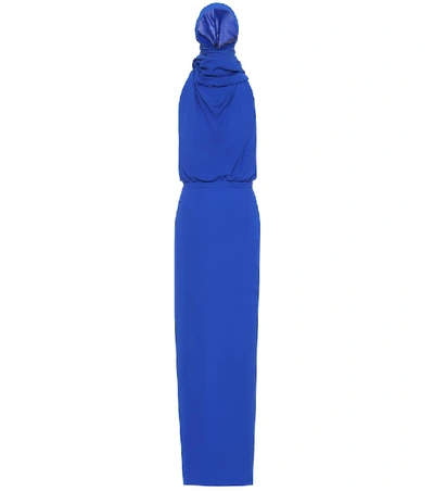 Shop Versace Silk-blend Crêpe Gown In Blue