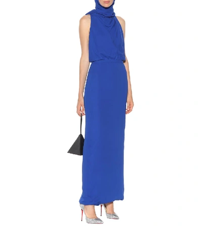 Shop Versace Silk-blend Crêpe Gown In Blue