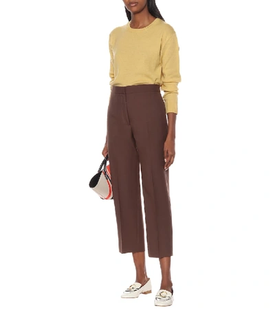 Shop Jil Sander Cropped High-rise Wool Pants In Brown