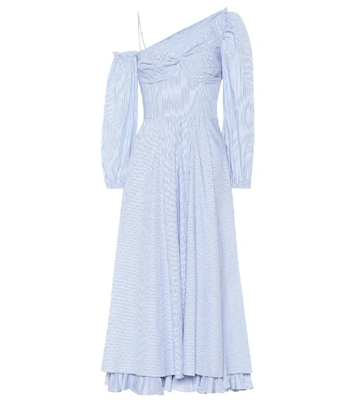 Shop Alexa Chung One-shoulder Striped Dress In Blue