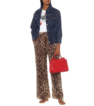 Dolce & Gabbana Leopard Print Wide Leg Stretch Silk Satin Pajama Pants In Leo New
