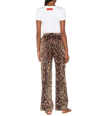 Dolce & Gabbana Leopard Print Wide Leg Stretch Silk Satin Pajama Pants In Leo New