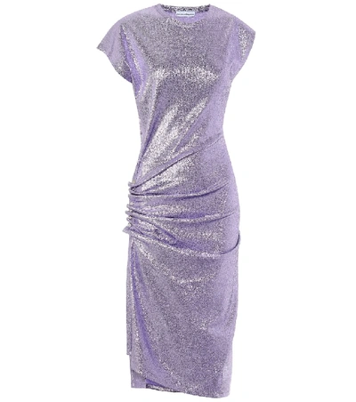 Shop Rabanne Stretch Metallic Midi Dress In Purple