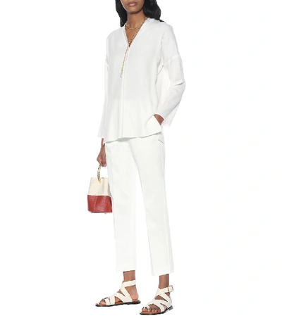 Shop Agnona High-rise Straight Twill Pants In White