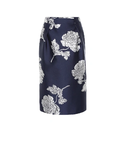 Shop Alexander Mcqueen Brocade Silk-blend Pencil Skirt In Blue