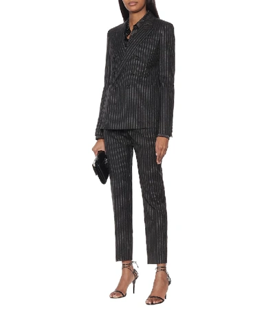 Shop Saint Laurent Pinstriped Wool Blazer In Black