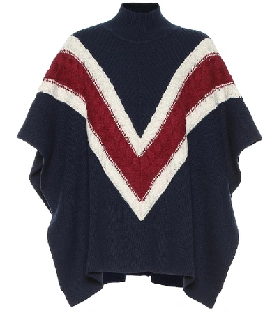Shop See By Chloé Striped Wool And Cotton-blend Poncho In Multicoloured