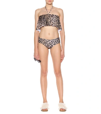 Shop Ganni Nova Leopard-printed Bikini In Brown