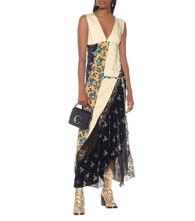 Shop Chloé Patchwork Silk Midi Dress In Multicoloured