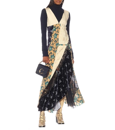 Shop Chloé Patchwork Silk Midi Dress In Multicoloured