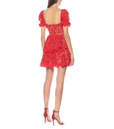 Shop Self-portrait Floral-lace Minidress In Red