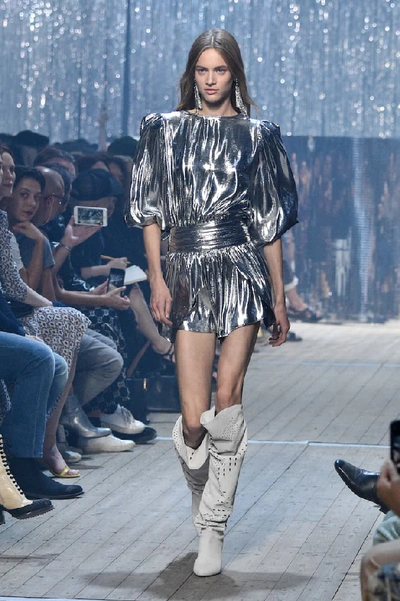 Shop Isabel Marant Kira Metallic Silk-blend Shorts In Silver