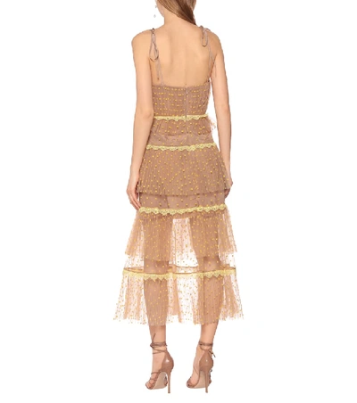 Shop Self-portrait Polka-dot Tulle Dress In Beige