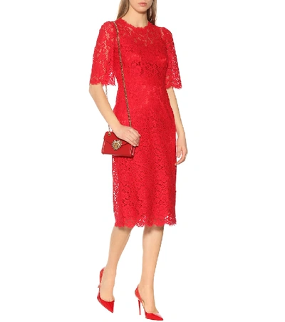 Shop Dolce & Gabbana Lace Midi Dress In Red