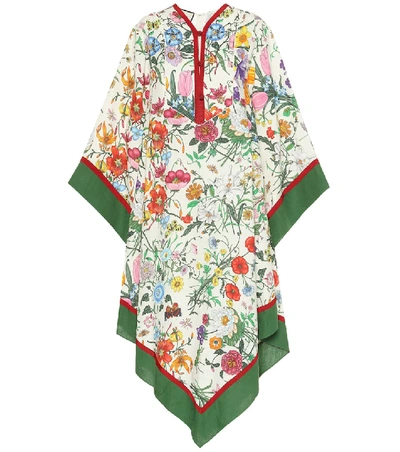 Shop Gucci Floral Linen Kimono Dress In Multicoloured