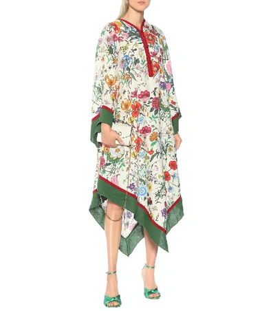 Shop Gucci Floral Linen Kimono Dress In Multicoloured