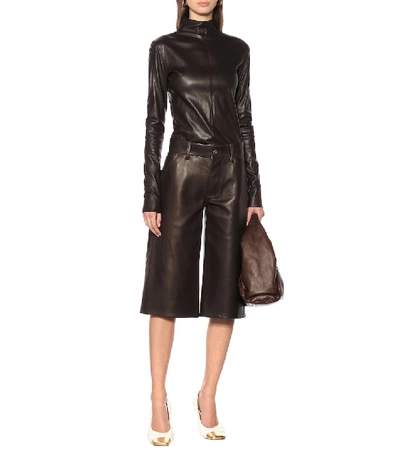 Shop Bottega Veneta Leather Shorts In Brown