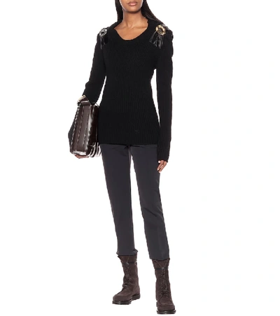 Shop Bottega Veneta Embellished Stretch-wool Sweater In Black