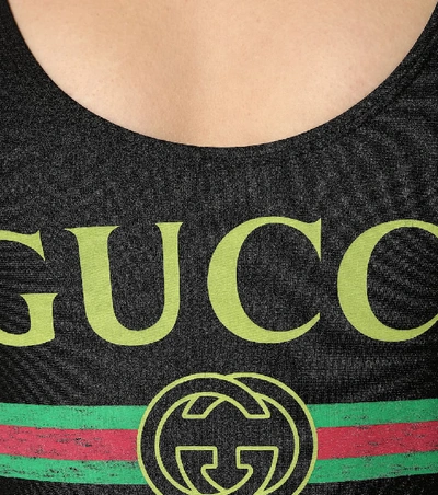 Shop Gucci Logo Swimsuit In Black