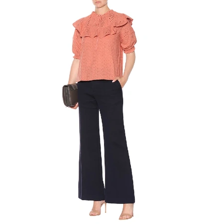 Shop See By Chloé Flared Cotton-blend Pants In Blue