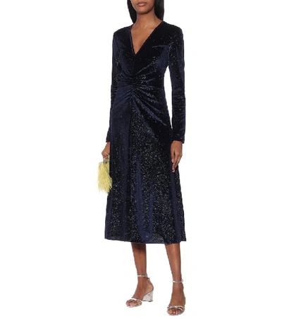 Shop Rotate Birger Christensen Stretch-velvet Midi Dress In Blue