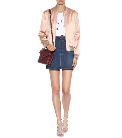 Shop Saint Laurent Embellished Bomber Jacket In Pink