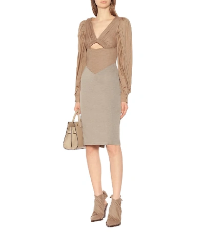 Shop Burberry Wool And Silk Dress In Beige