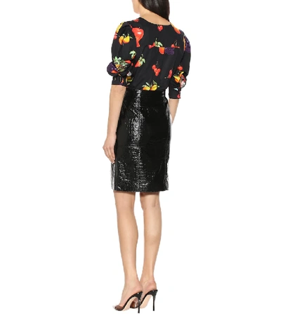 Shop Msgm Embossed Faux Leather Skirt In Black