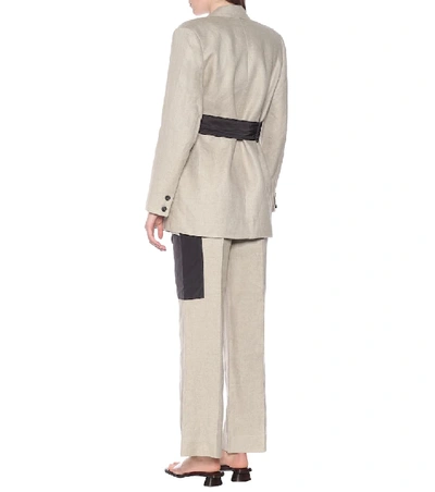 Shop Ganni Linen Blazer In Grey