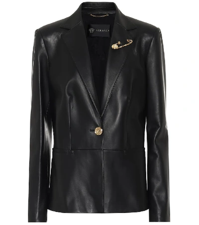 Shop Versace Leather Blazer In Black