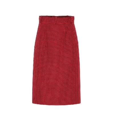Shop Balenciaga Houndstooth Virgin Wool Midi Skirt In Red