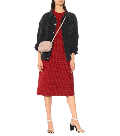 Shop Balenciaga Houndstooth Virgin Wool Midi Skirt In Red