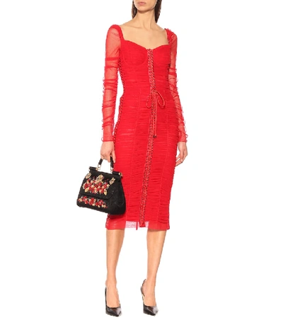 Shop Dolce & Gabbana Cotton And Silk-blend Tulle Dress In Red