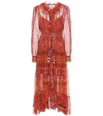 Shop Zimmermann Edie Silk Midi Dress In Red