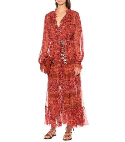 Shop Zimmermann Edie Silk Midi Dress In Red