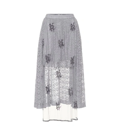 Shop Stella Mccartney Embellished Lace Skirt In Grey