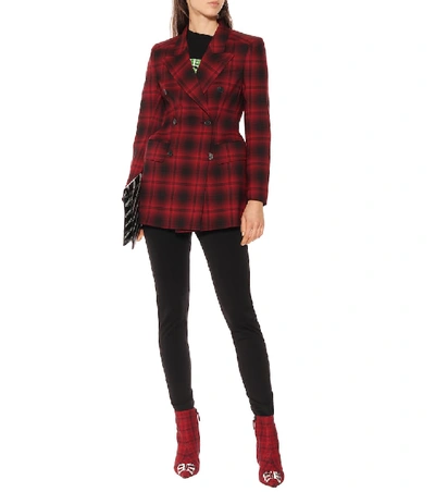 Shop Balenciaga Hourglass Checked Blazer In Red