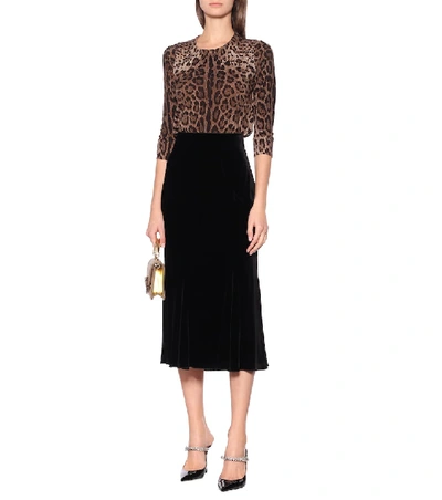 Shop Dolce & Gabbana High-rise Velvet Midi Skirt In Black