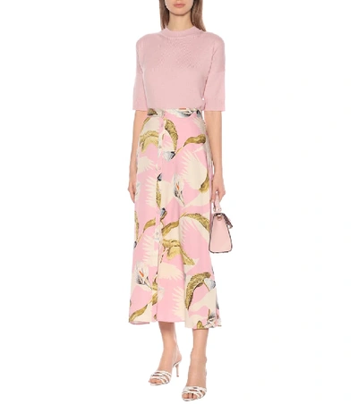 Shop Temperley London Theodora Stretch-silk Midi Skirt In Pink