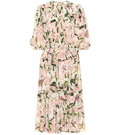 Shop Dolce & Gabbana Floral Silk Midi Dress In Pink