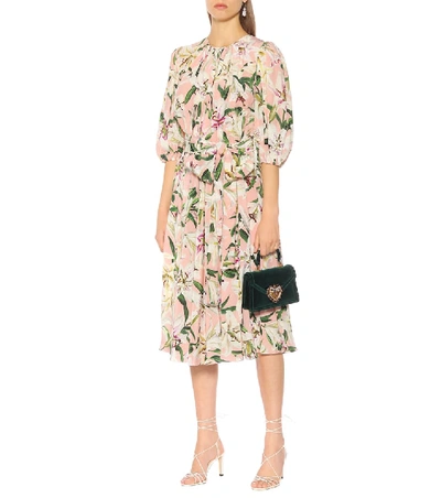 Shop Dolce & Gabbana Floral Silk Midi Dress In Pink