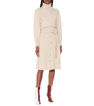 Shop Joseph Wool-blend Midi Skirt In Beige