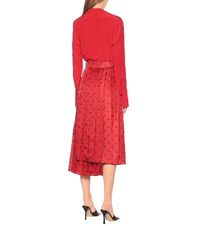 Shop Fendi Asymmetric Printed Silk Midi Skirt In Red