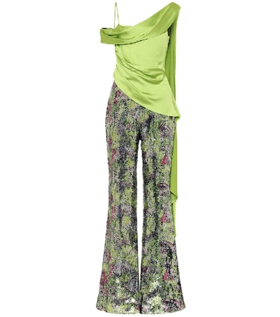 Shop Halpern Sequined Satin Jumpsuit In Green