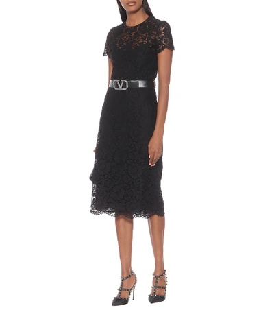 Shop Valentino Lace Midi Dress In Black