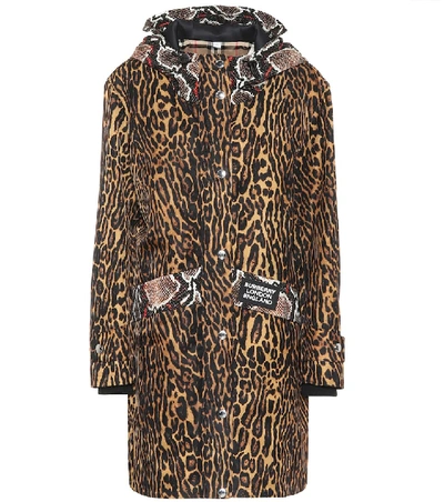 Shop Burberry Animal-print Nylon Coat In Brown