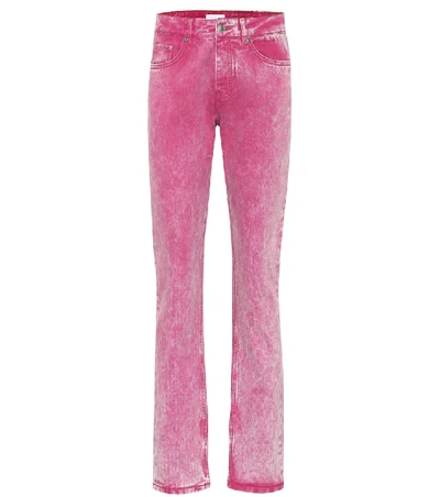Shop Ganni Mid-rise Straight-leg Jeans In Pink
